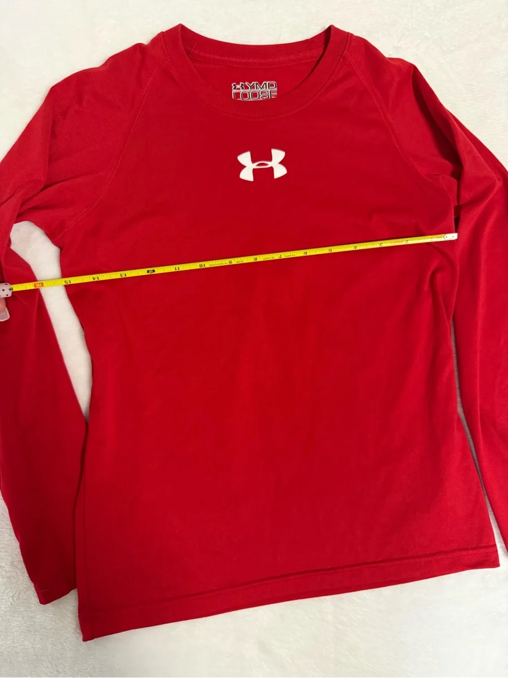 Under Armour HeatGear Red Long-Sleeve Performance Shirt with White Logo Youth M